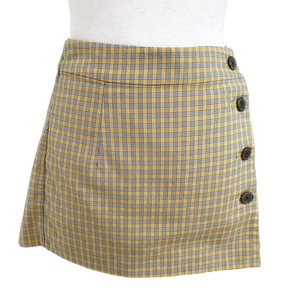 ARITZIA SUNDAY BEST HEATHER YELLOW PLAID BUTTON FRONT SHORTS SKORT - Picture 4 of 12